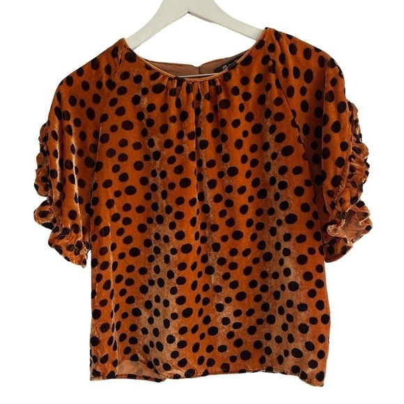 Madewell Velvet Memento Ruffle-Sleeve Top in Leopard Dot, Size XS - Picture 5 of 11